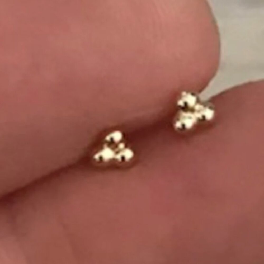 Tiny Trinity ball stud earrings (Pair. Real 14k gold).